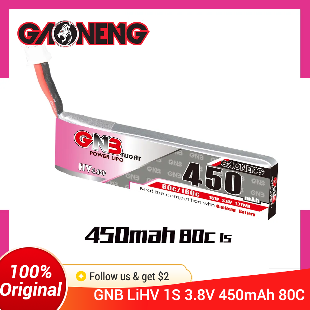 Drone Battery Li-Ion - GAONENG GNB 1S 450mAh 80C/160C 3.8V